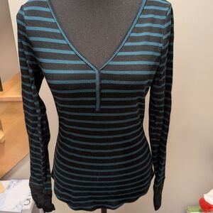 La SENZA Black and Teal Striped Long Sleeve Top